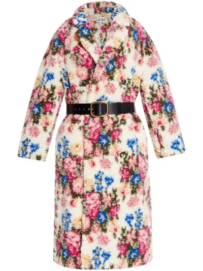 Loewe Floral Bouquet Double-breasted Wool Blend Coat In Multicolour