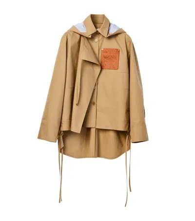 Loewe Hooded Logo-patch Parka In Brown