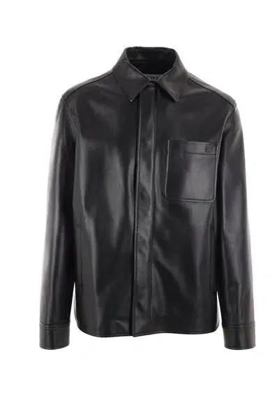 Loewe Leather Overshirt In Black