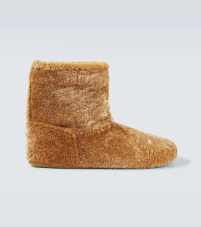 Loewe Lago Shearling Ankle Boots In Brown