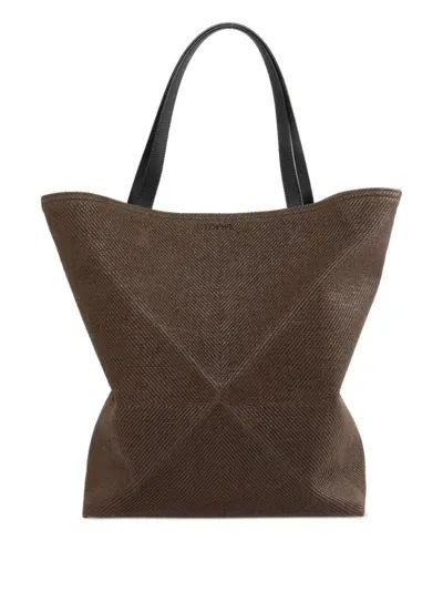 Loewe Large Puzzle Fold Tote Bag In Brown