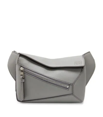 Loewe Puzzle Edge Mini Leather Belt Bag In Gray