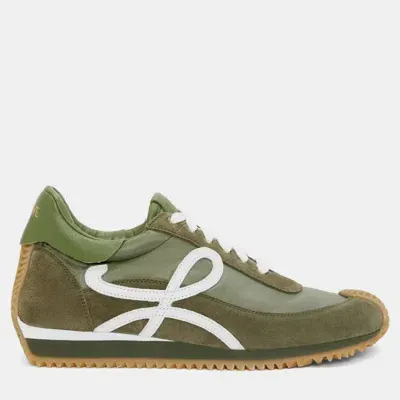 Pre-owned Loewe Olive/white Suede And Leather Flow Runner Low Top Sneaker Eu 41 In Green