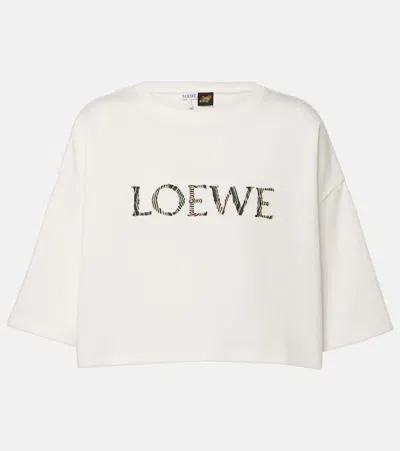 Loewe + Paula's Ibiza Raffia-trimmed Cotton-blend T-shirt In White