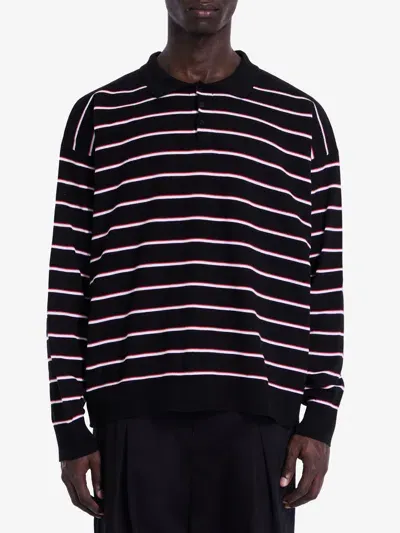 Loewe Striped Cotton Polo Sweater In Black