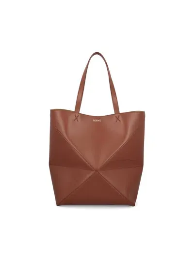 Loewe Puzzle Fold Large Tote Bag In Brown