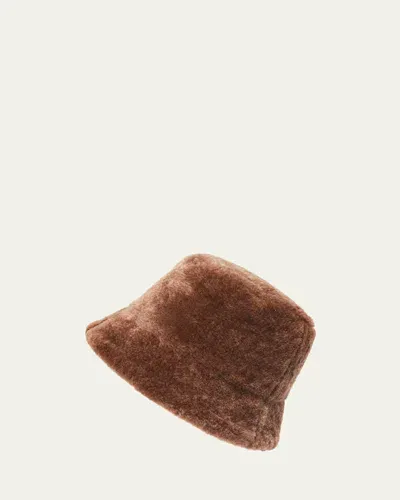 Loewe Sheep Shearling Fur Bucket Hat In Chocolate