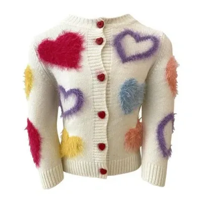 Lola + The Boys Babies'  Fuzzy Hearts Cardigan In White