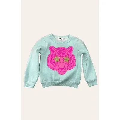 Lola + The Boys Babies'  Neon Sequin Tiger Sweatshirt In Blue-green