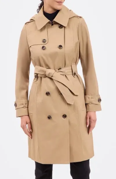 London Fog Cotton Blend Trench Coat In British Khaki