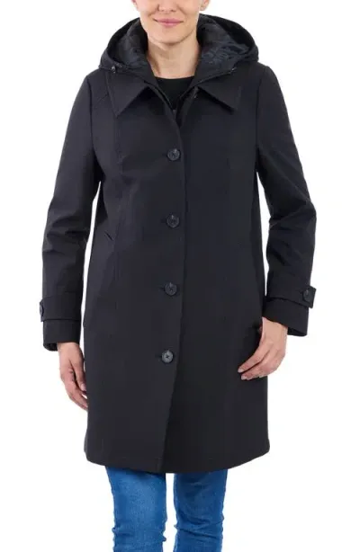 London Fog Water Resistant Bonded Raincoat With Bib Detail In Black