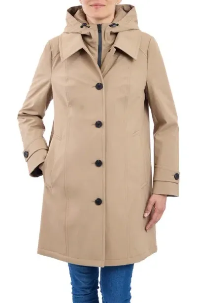 London Fog Water Resistant Bonded Raincoat With Bib Detail In Khaki