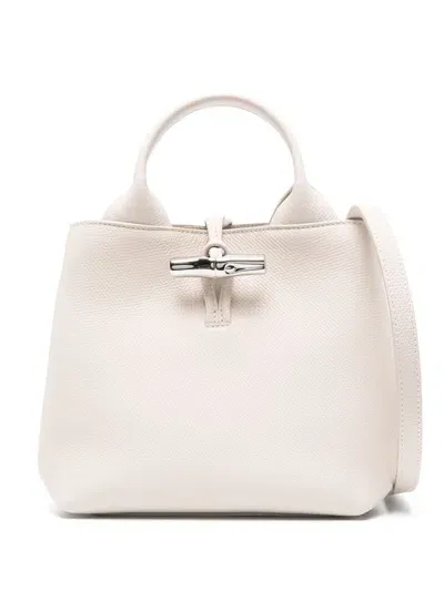 Longchamp Small Le Roseau Leather Tote Bag In White