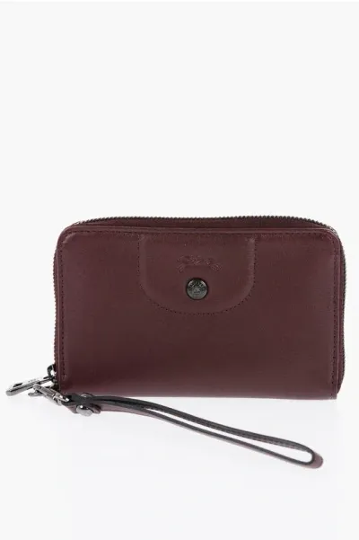 Longchamp Solid Color Leather Wallet In Brown