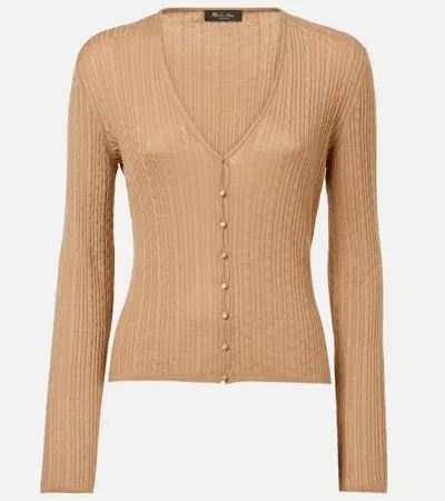 Loro Piana Cable-knit Cashmere And Silk Cardigan In Beige