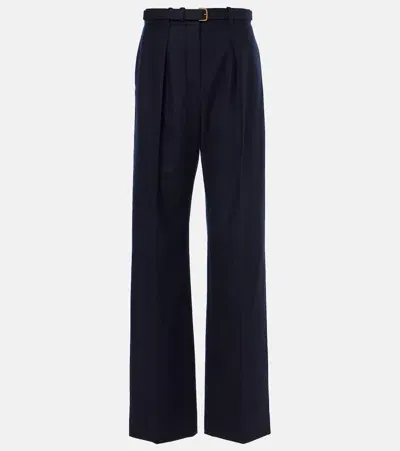 Loro Piana Edward Wool And Cashmere Wide-leg Pants In Navy