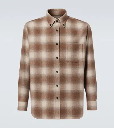 Loro Piana Jack Tartan Wool And Cashmere Shirt In Beige