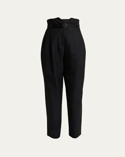 Loro Piana Jaeden Pleated Straight-leg Tux Wool Trousers With Belt In Black