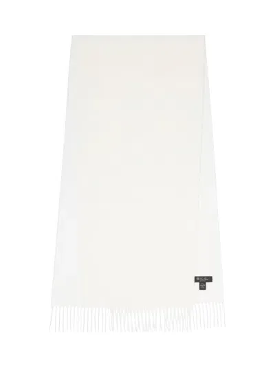 Loro Piana Large Logo Cashmere Scarf In White