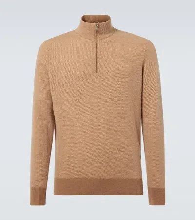 Loro Piana Roadster Cashmere Half-zip Sweater In Brown