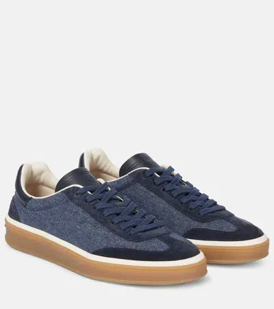 Loro Piana Tennis Walk Suede-trimmed Denim Sneakers In Blue