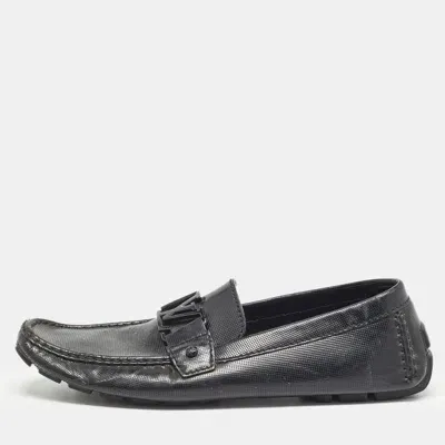 Pre-owned Louis Vuitton Black Leather Slip On Loafers Size 44