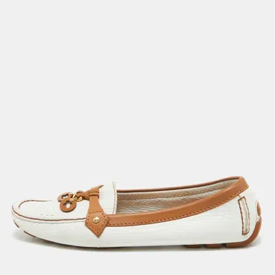 Pre-owned Louis Vuitton White/tan Leather Charms Loafers Size 39.5