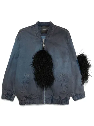 Loulou Feather-detail Denim Jacket In Blue