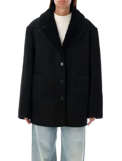 Loulou Studio Cirebo Suede Shearling Coat In Black