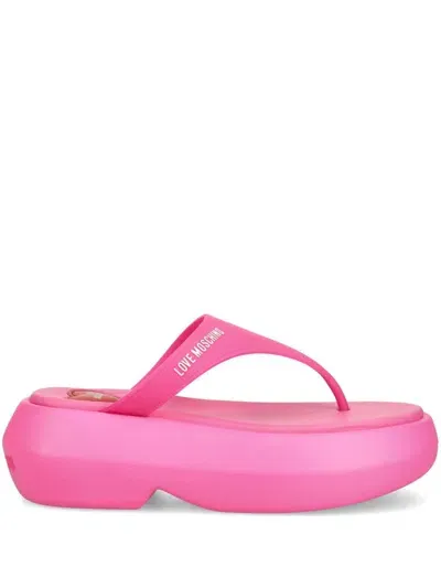 Love Moschino 70mm T-bar Platform Flip Flops In Pink