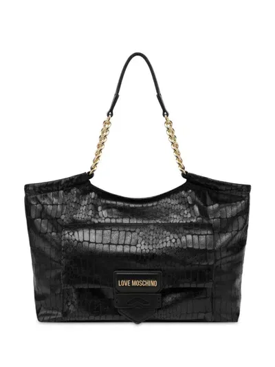 Love Moschino Crocodile-effect Tote Bag In Black