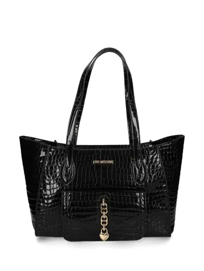 Love Moschino Crocodile-effect Tote Bag In Black