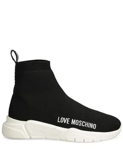 Love Moschino Elasticated Logo-embroidered Trainers In Black