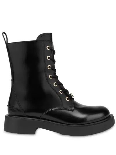 Love Moschino Lace Up Leather Boots In Black