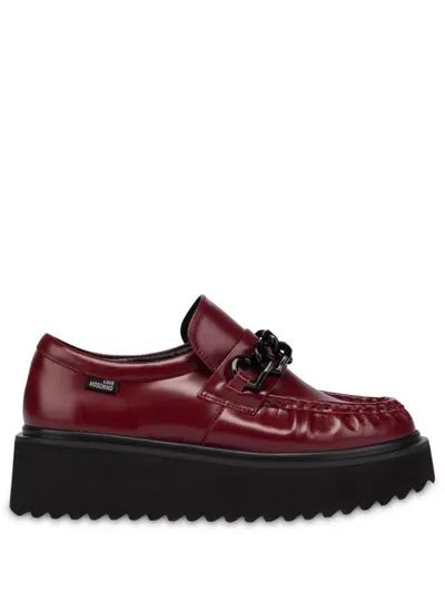 Love Moschino Leather Loafers In Red