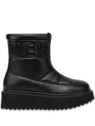 Love Moschino Logo-embroidered Flatform Boots In Black