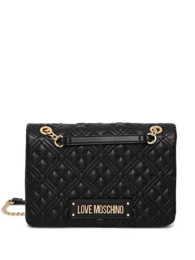 Love Moschino Logo Lettering Chain Linked Shoulder Bag In Black