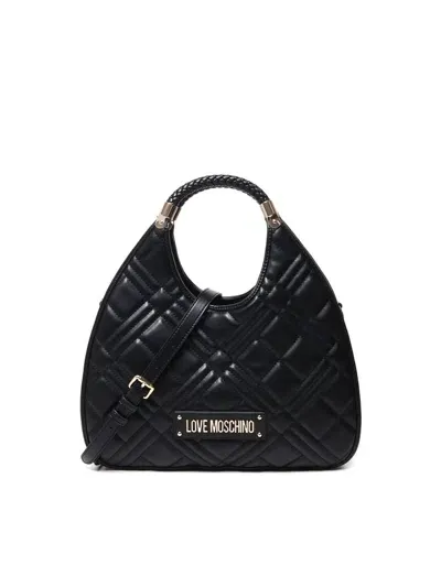 Love Moschino Logo Plaque Quilted Tote Bag In Black