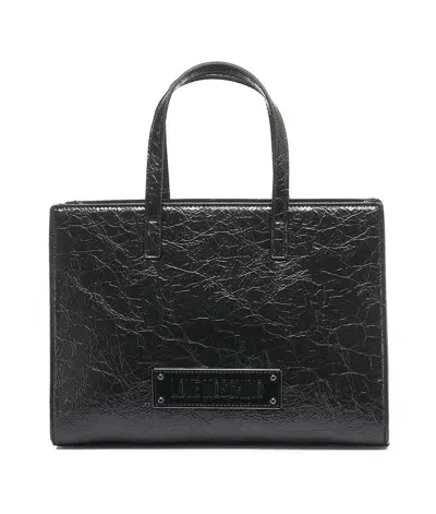 Love Moschino Medium Laminated Shopper Bag In Black