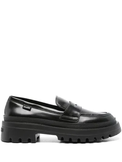 Love Moschino Penny Slot Leather Loafers In Black