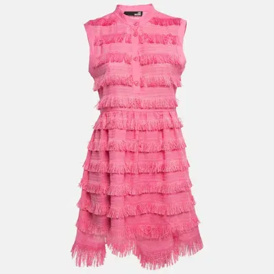 Pre-owned Love Moschino Pink Cotton Fringed Detail Shirt Dress M