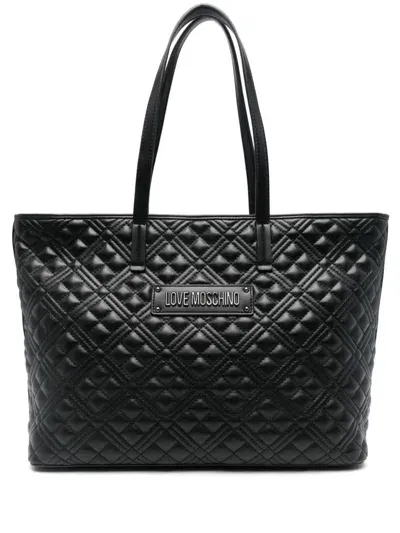 Love Moschino Logo-plaque Quilted Tote Bag In Black