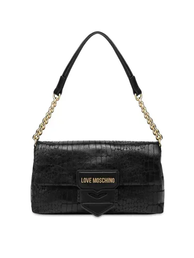 Love Moschino Super Soft Croco Shoulder Bag In Black