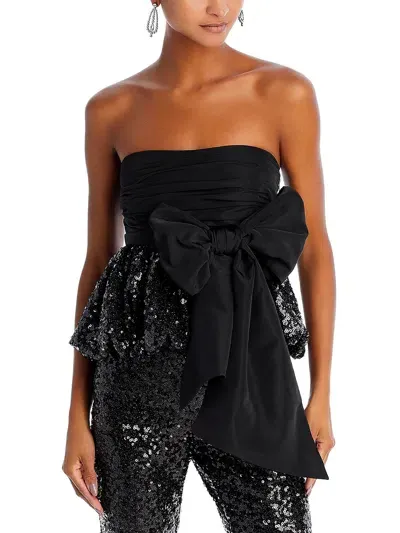 Loveshackfancy Jardena Bow-embellished Ruched Taffeta And Sequined Crepe Top In Black