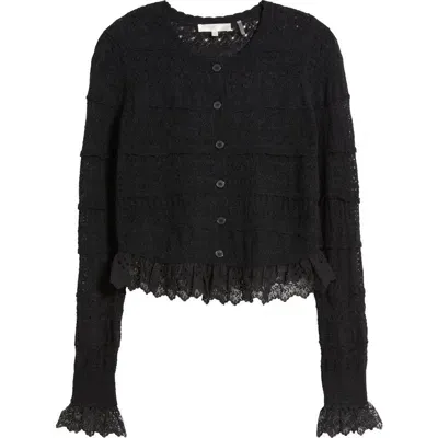 Loveshackfancy Norden Embroidered Lace Alpaca Blend Crop Cardigan In Black