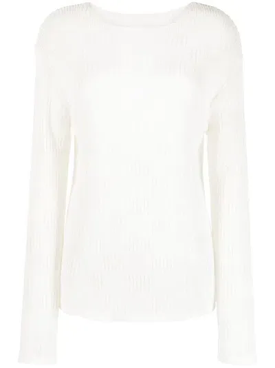 Low Classic Semi-sheer Textured Cotton Knitted Top In White