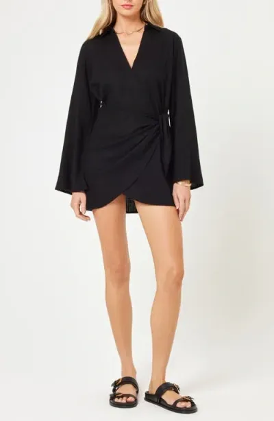 L*space Lspace Las Palmas Long Sleeve Cover-up Wrap Dress In Black