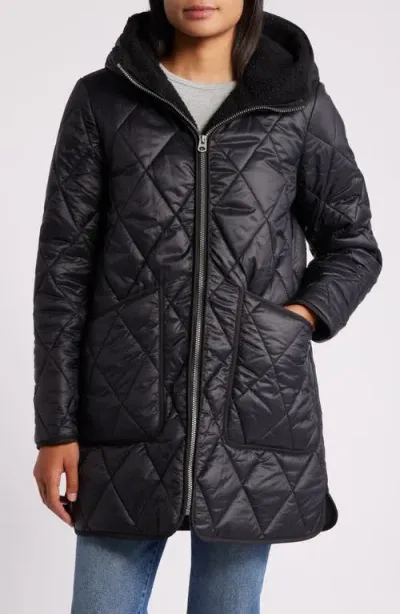 Lucky Brand Faux Shearling Lined Quilted Jacket In Black