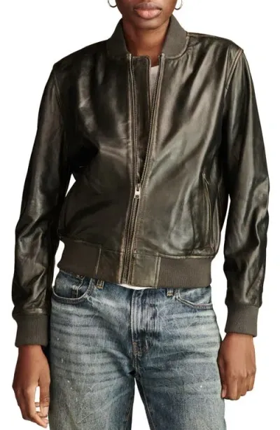 Lucky Brand Liana Leather Bomber Jacket In Black