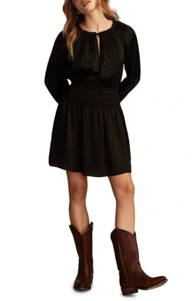 Lucky Brand Long Sleeve Satin Minidress In Black